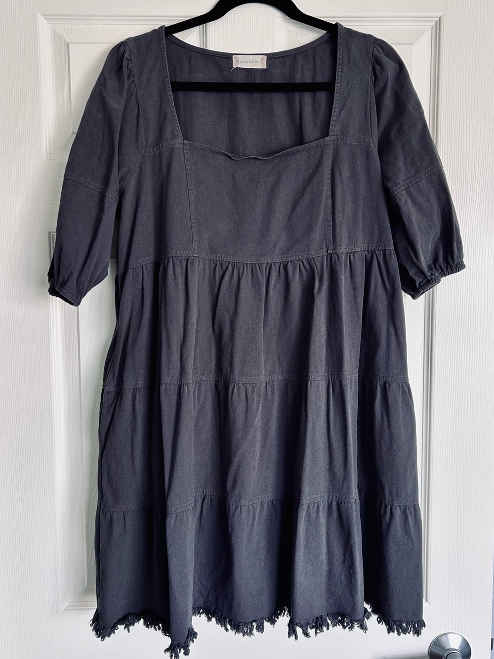 Altar'd State Gray Tiered Square-Neck Dress